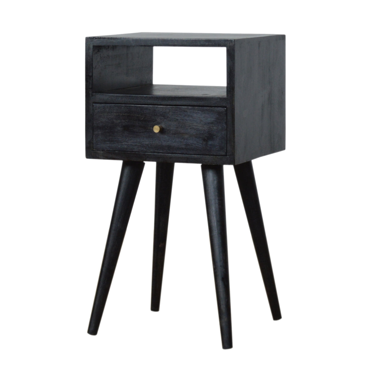Contemporary Solid Mango Wood Bedside Table – Brown Finish, Drawer and Shelf Storage