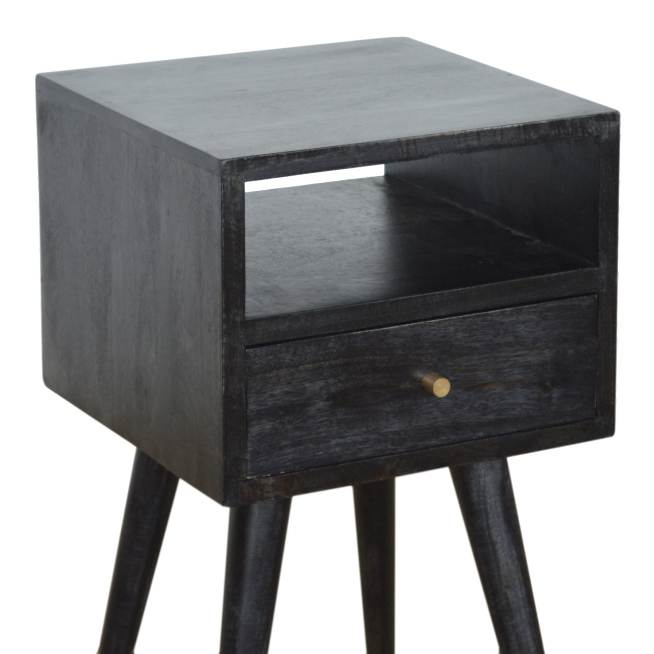 Contemporary Solid Mango Wood Bedside Table – Brown Finish, Drawer and Shelf Storage