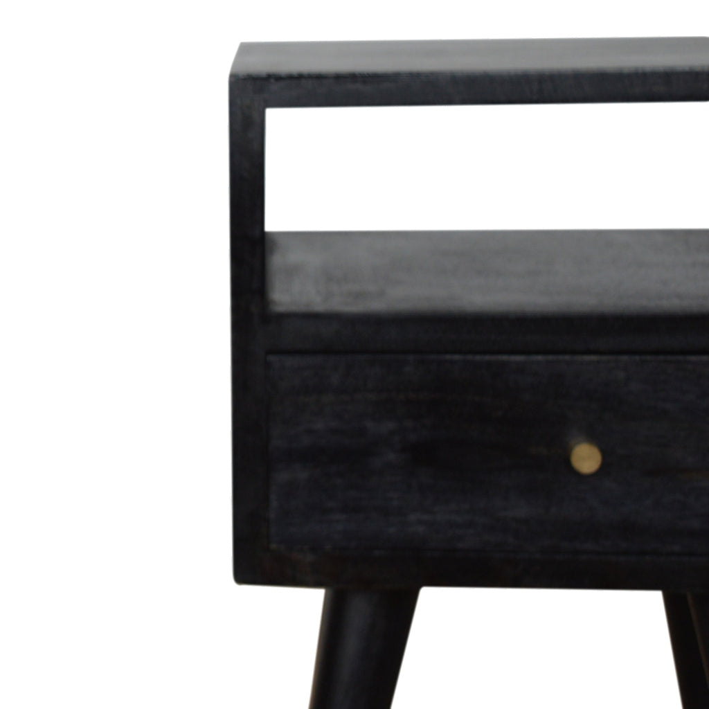 Contemporary Solid Mango Wood Bedside Table – Brown Finish, Drawer and Shelf Storage