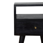 Contemporary Solid Mango Wood Bedside Table – Brown Finish, Drawer and Shelf Storage