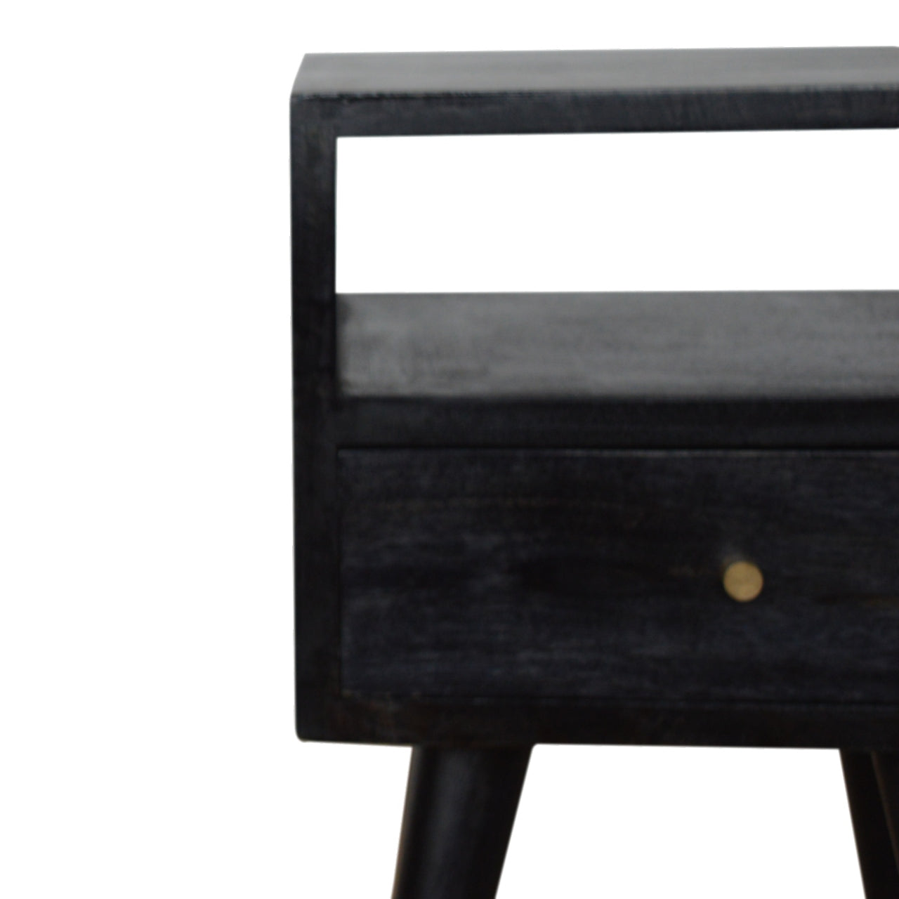 Contemporary Solid Mango Wood Bedside Table – Brown Finish, Drawer and Shelf Storage