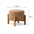 Brown Boucle Round Stool with Wooden Legs 40cm