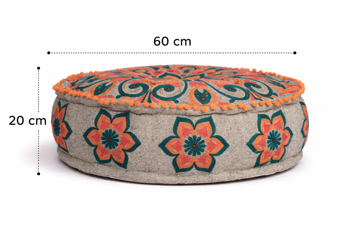 Mandala Embroidered Cotton Floor Cushion 60cm
