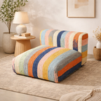 Striped Cotton Floor Daybed with Backrest 102cm