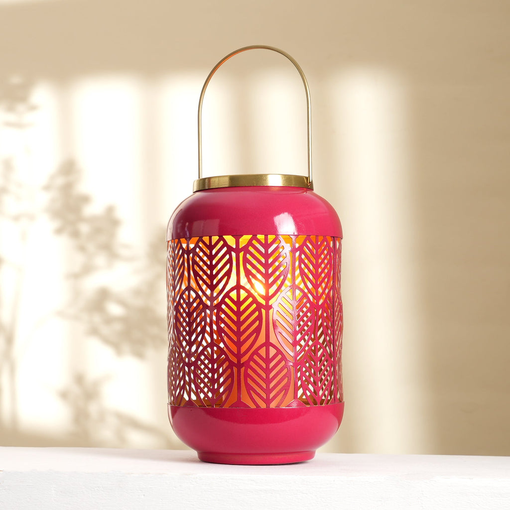 Round Metal Lantern with Scroll Cut-Outs