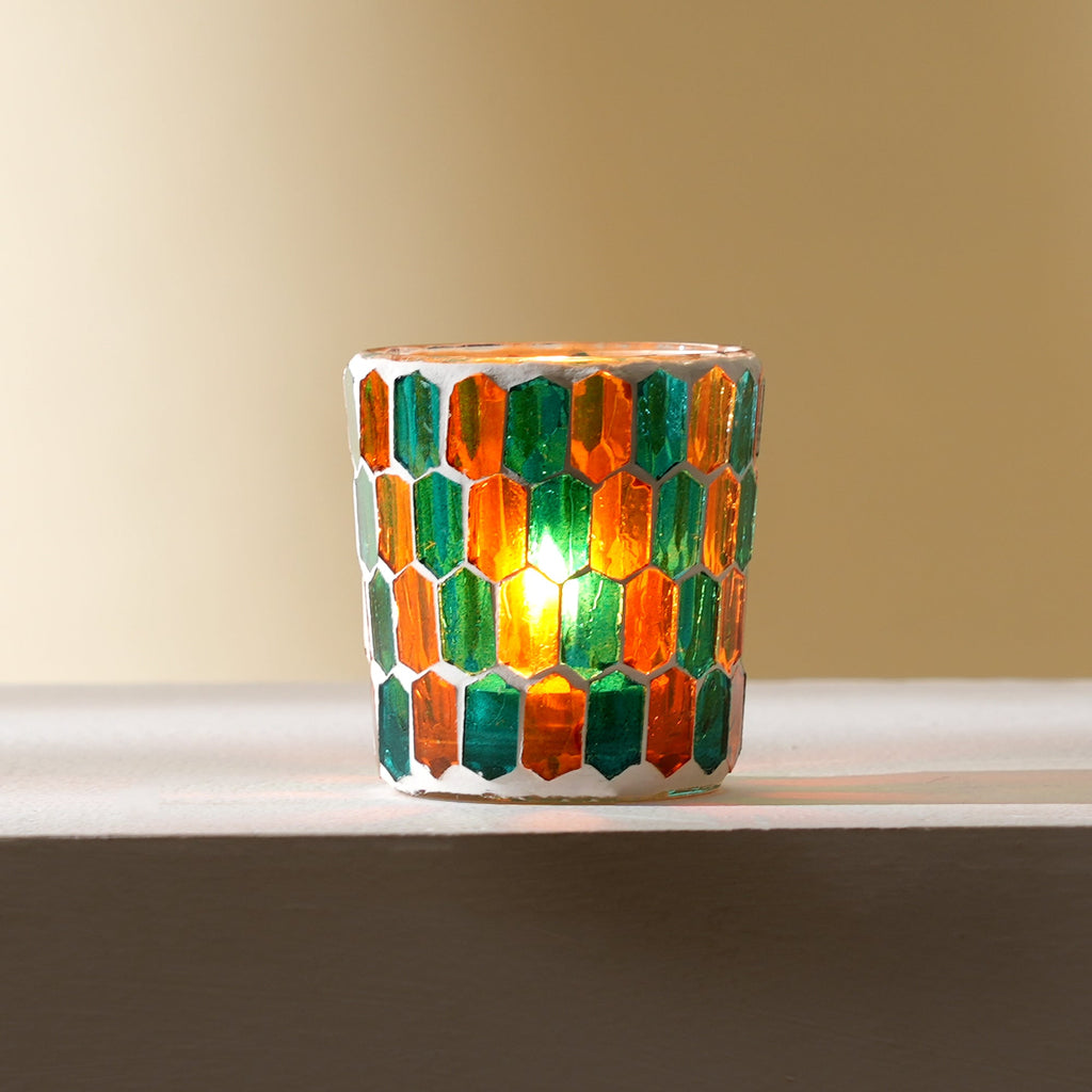 Round Mosaic Glass Votive Tealight Candle Holder