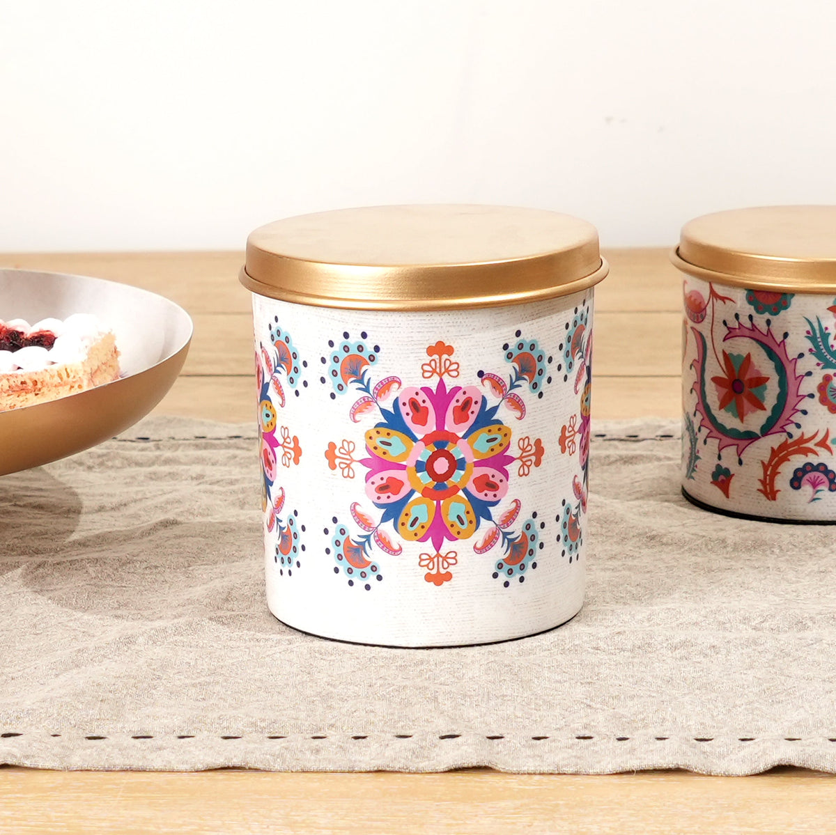 Large Round Enamel Storage Box with Lid