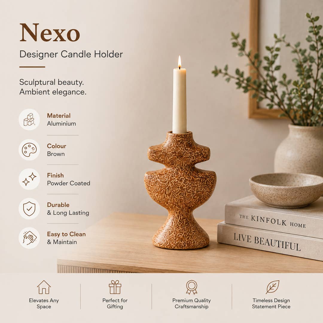 Modern Aluminium Candle Holder |Brown Sculptural Candlestick