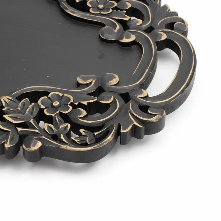 Black Adirondack Carved Wood Serving Tray with Handles