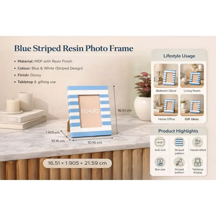 Blue Striped Resin Photo Frame 4x6 Inch