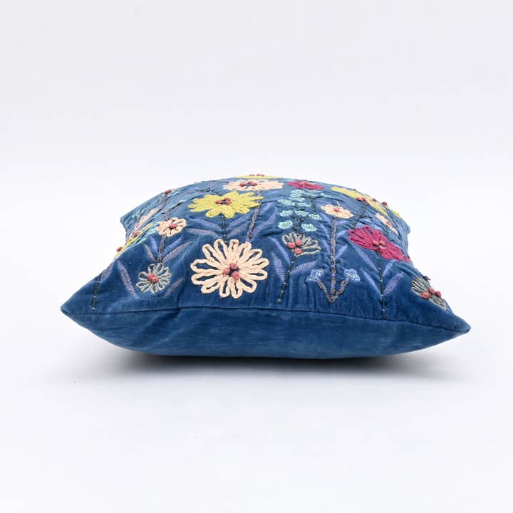 Cotton Cushion- Blue Velvet Design- 45x45 cm