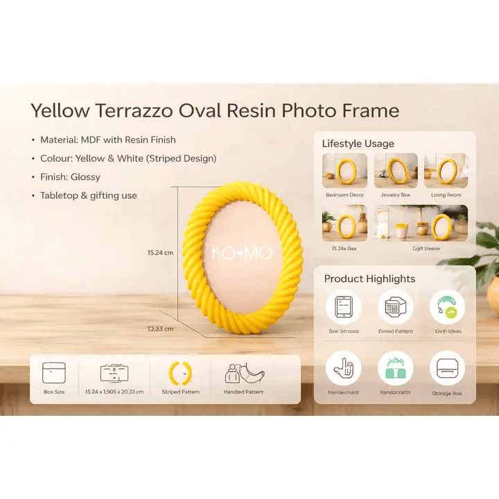 Yellow Terrazzo Oval Resin Photo Frame 4x6 Inch