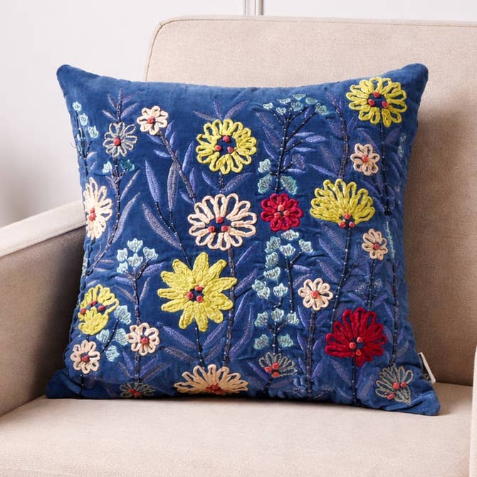 Cotton Cushion- Blue Velvet Design- 45x45 cm