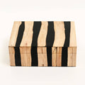 Handcrafted Black Striped Wooden Box Natural Brown Decor