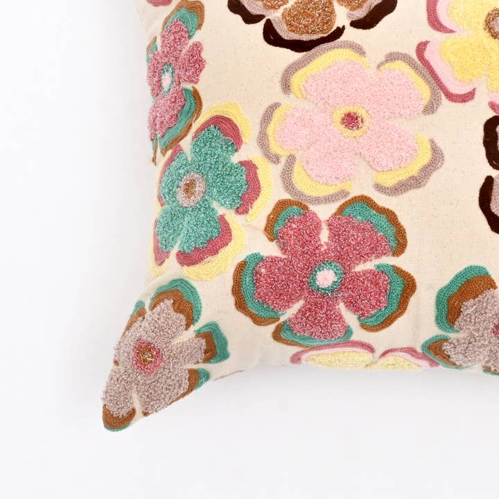 Printed Cotton Cushion- Retro Floral Design- 45x45 cm