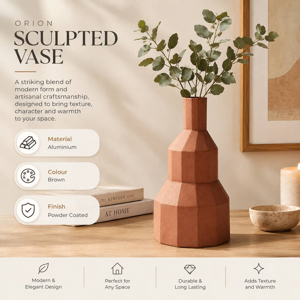 Terracotta Aluminium Vase | Modern Geometric Table Decor