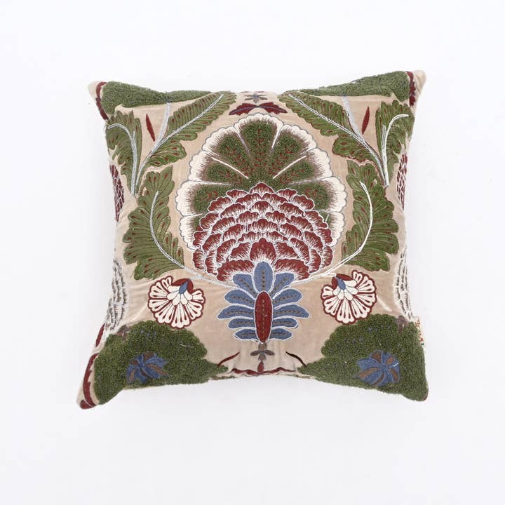 Hand-Embroidered Cotton Velvet Cushion 45×45 cm