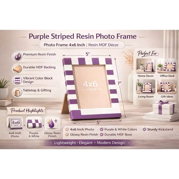 Purple Striped Resin Photo Frame 4x6 Inch