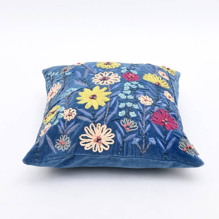 Cotton Cushion- Blue Velvet Design- 45x45 cm