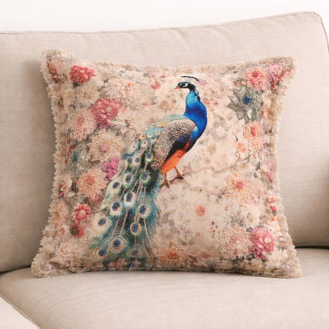 Cotton Cushion- Elina Peacock Floral Design- 45x45 cm