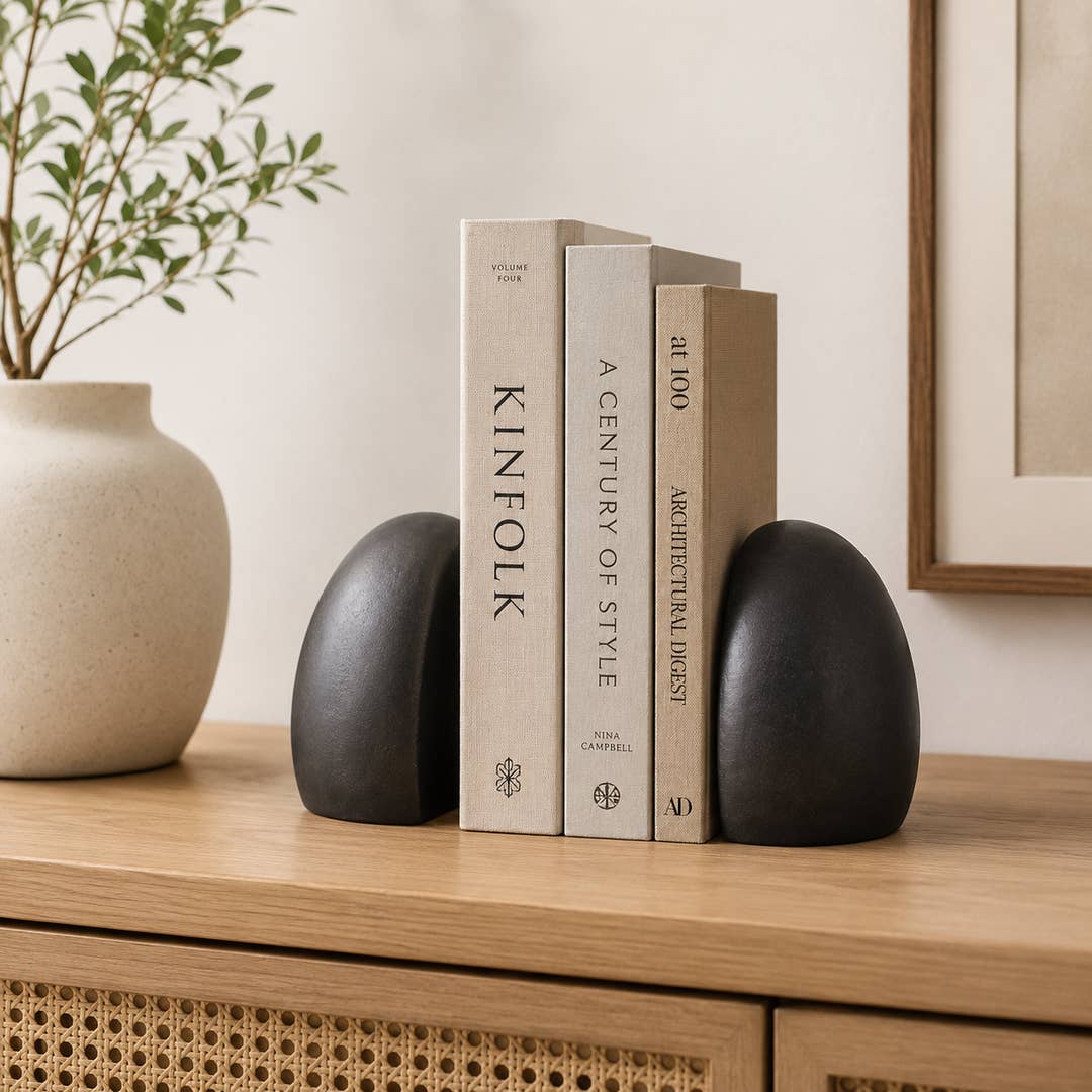 Modern Aluminium Bookends Set | Black Minimalist Book Holder