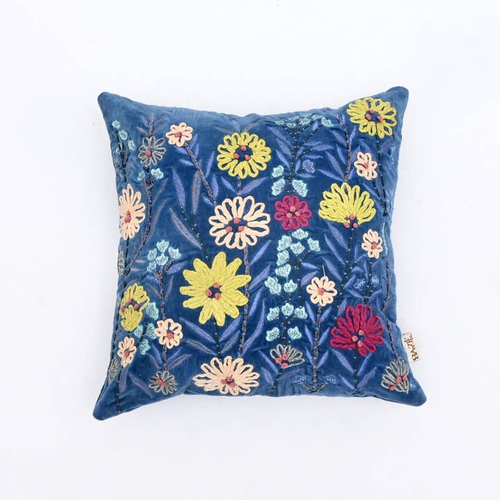 Cotton Cushion- Blue Velvet Design- 45x45 cm