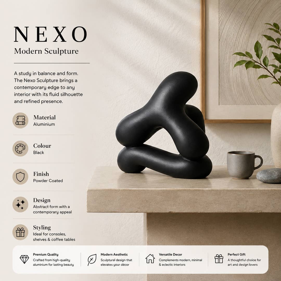 Modern Abstract Aluminium Sculpture | Black Tabletop Decor