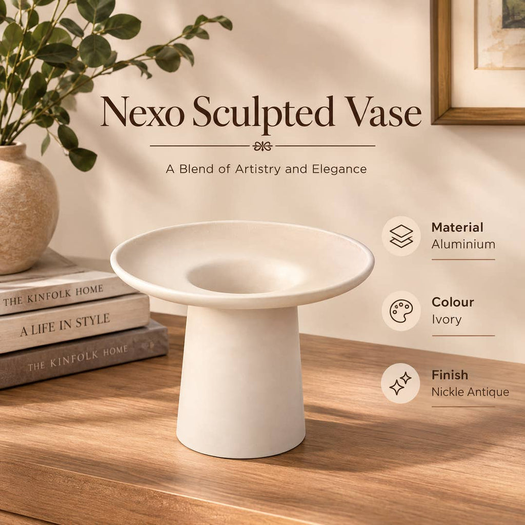 Modern Aluminium Pedestal Vase -Ivory Decorative Centerpiece