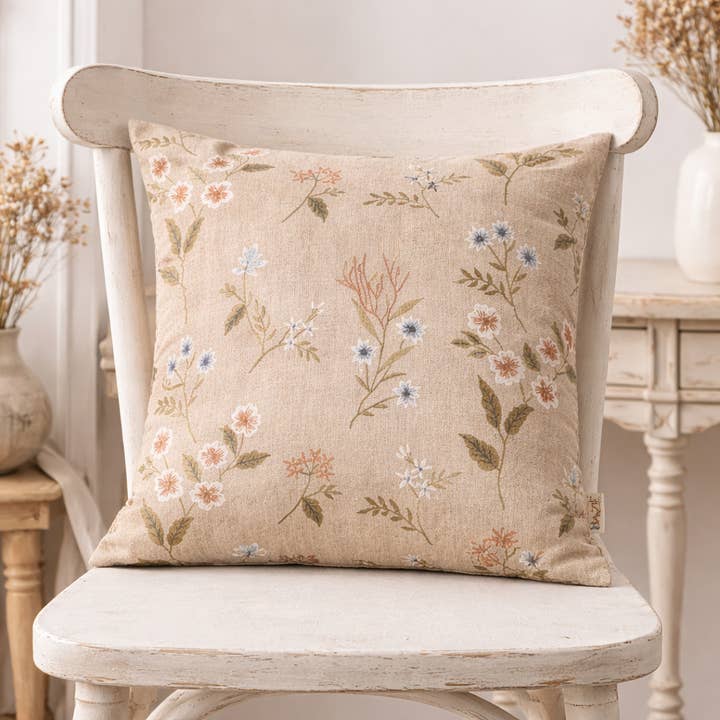 Embroidered Cotton Cushion- Tulip Floral Design- 45x45 cm