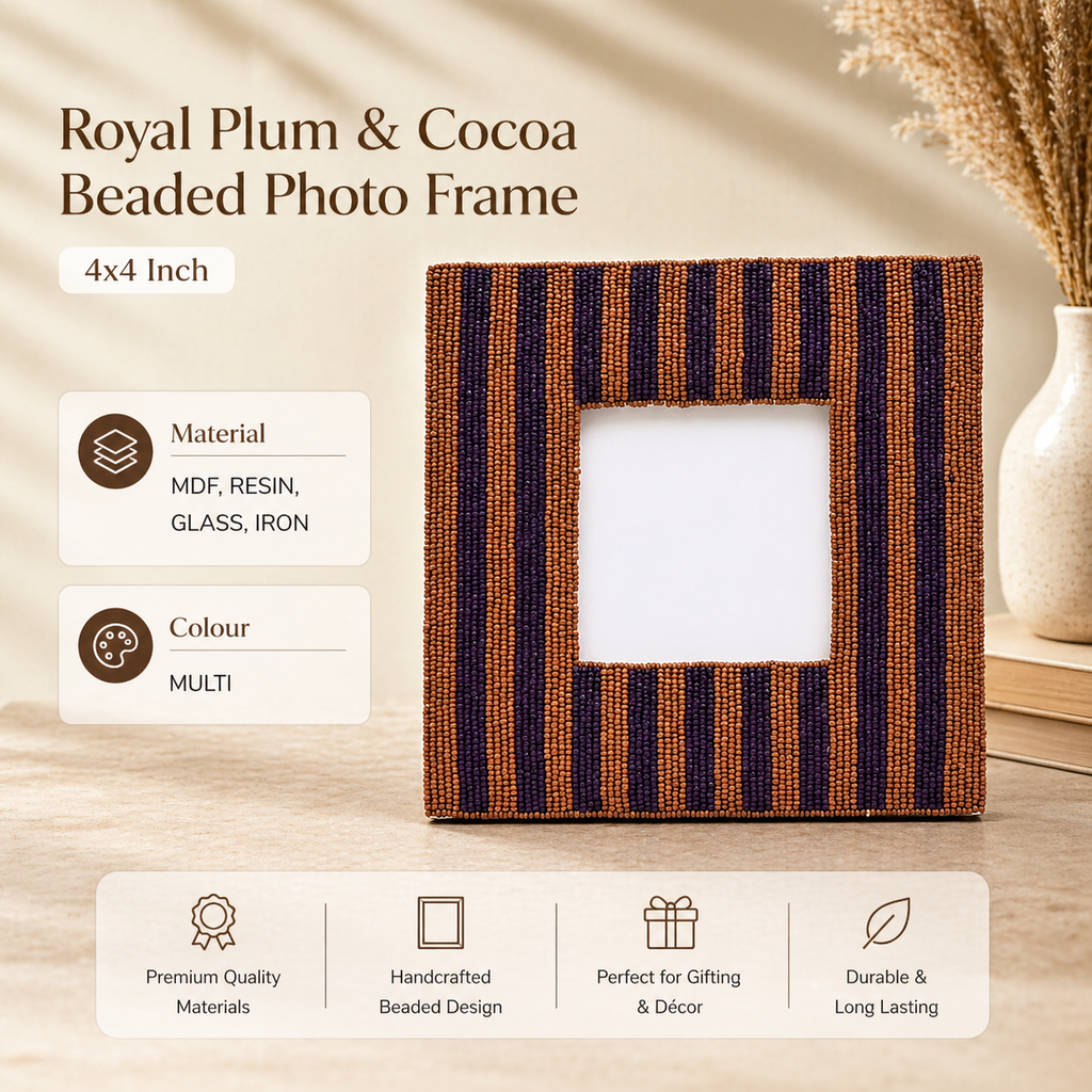 Royal Plum & Cocoa Beaded Photo Frame 4x4 Inch