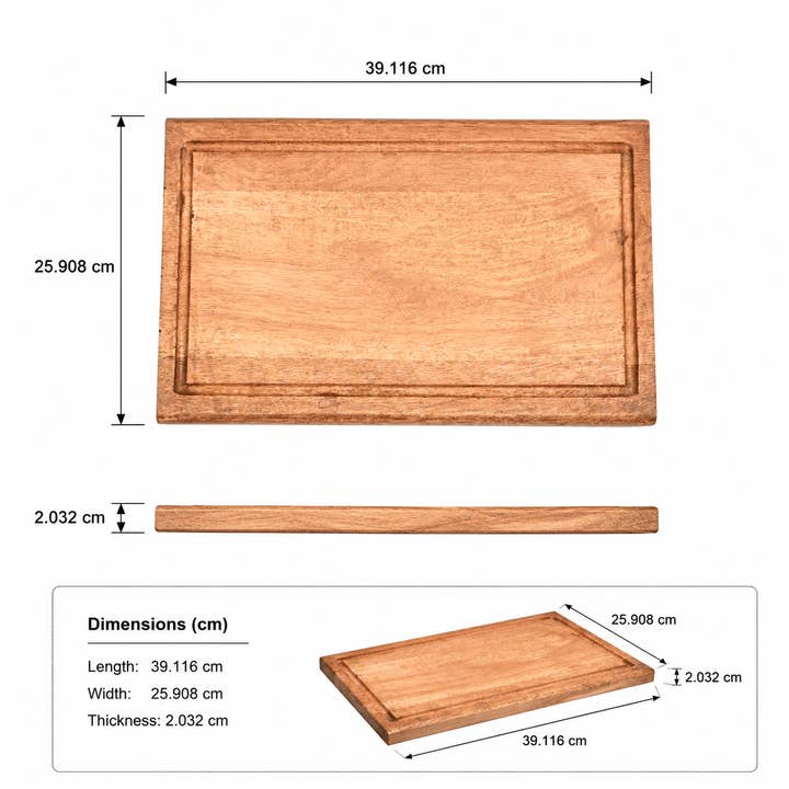 Wooden Cutting Board with Juice Groove, Food-Safe