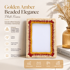 Golden Amber Beaded Photo Frame 4x6 Inch, Artisan