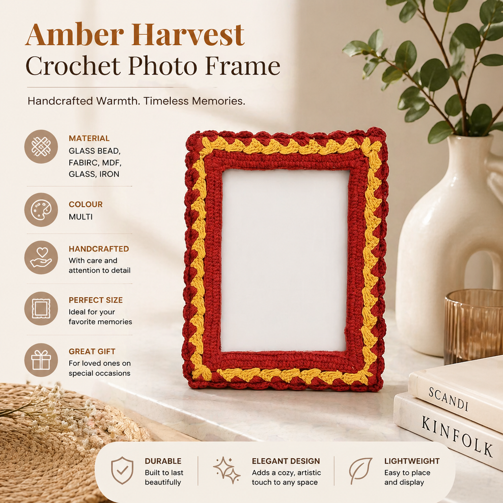 Amber Harvest Crochet Photo Frame 5x7 Inch, Orange