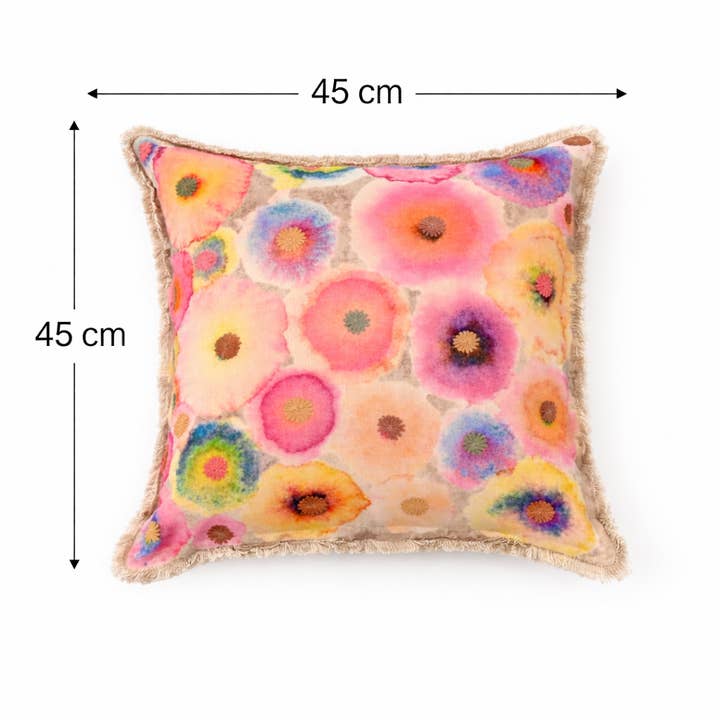 Printed & Embroidered Cotton Cushion- Bloom Design- 45x45 cm