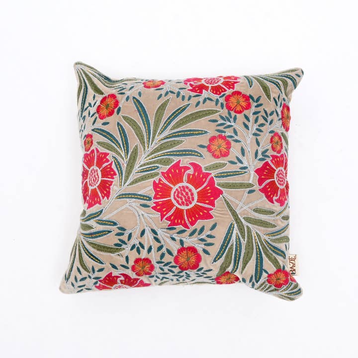 Botanical Floral Cotton Velvet Cushion - 45×45 cm