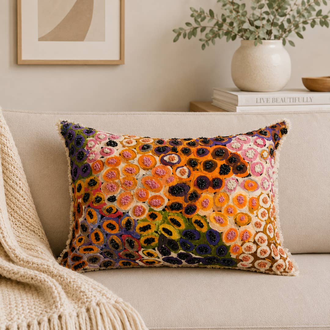 Printed Cotton Lumbar Cushion-  Abstract Design- 40x60 cm