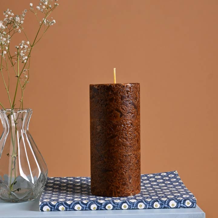 Lavender & Rosemary Marble Pillar Candle, Sandstone