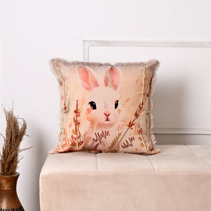 Embroidered Cotton Cushion- Alina Rabbit Design- 45x45 cm