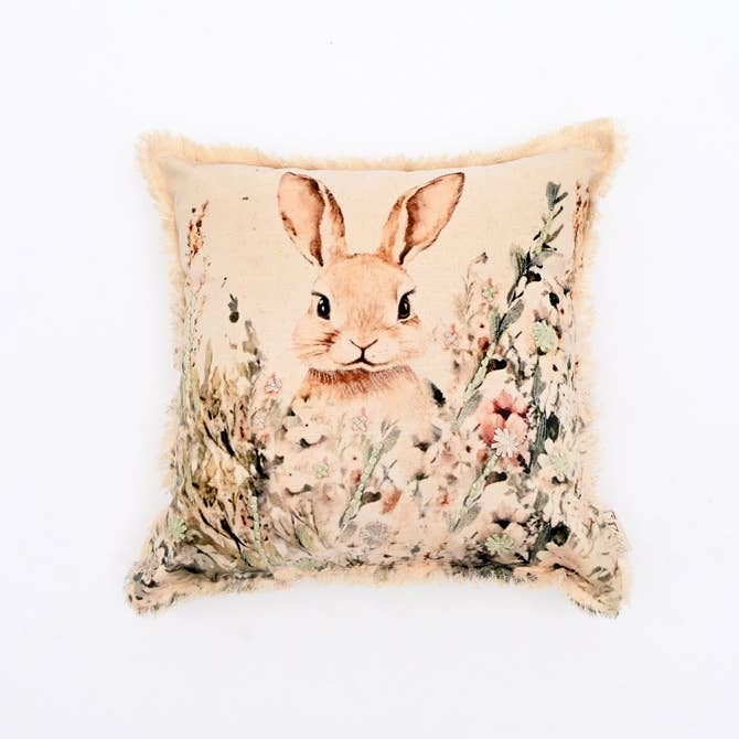 Embroidered Cotton Cushion- Bunny Floral Design- 45x45 cm