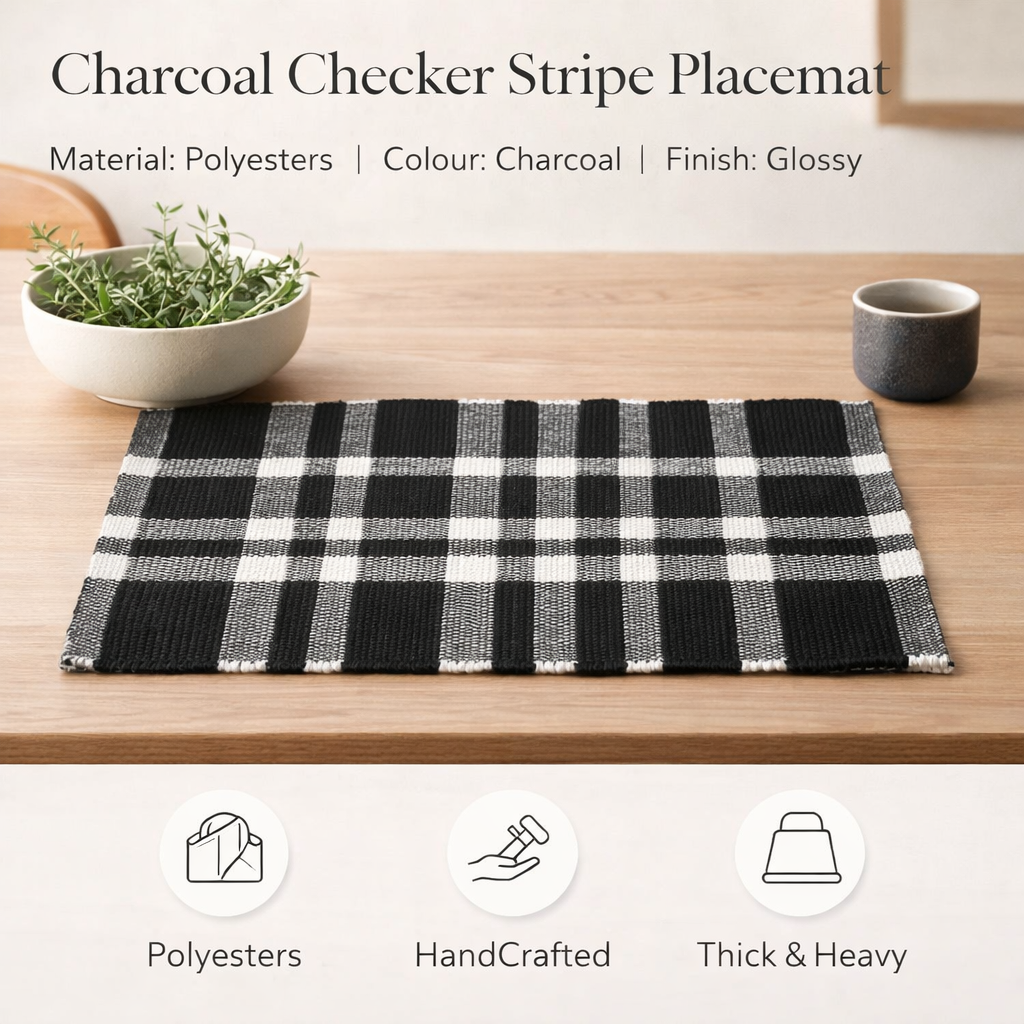 Charcoal Checker Polyester Placemat for Dining