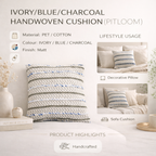 Ivory, Blue & Charcoal Handwoven Cushion Cover