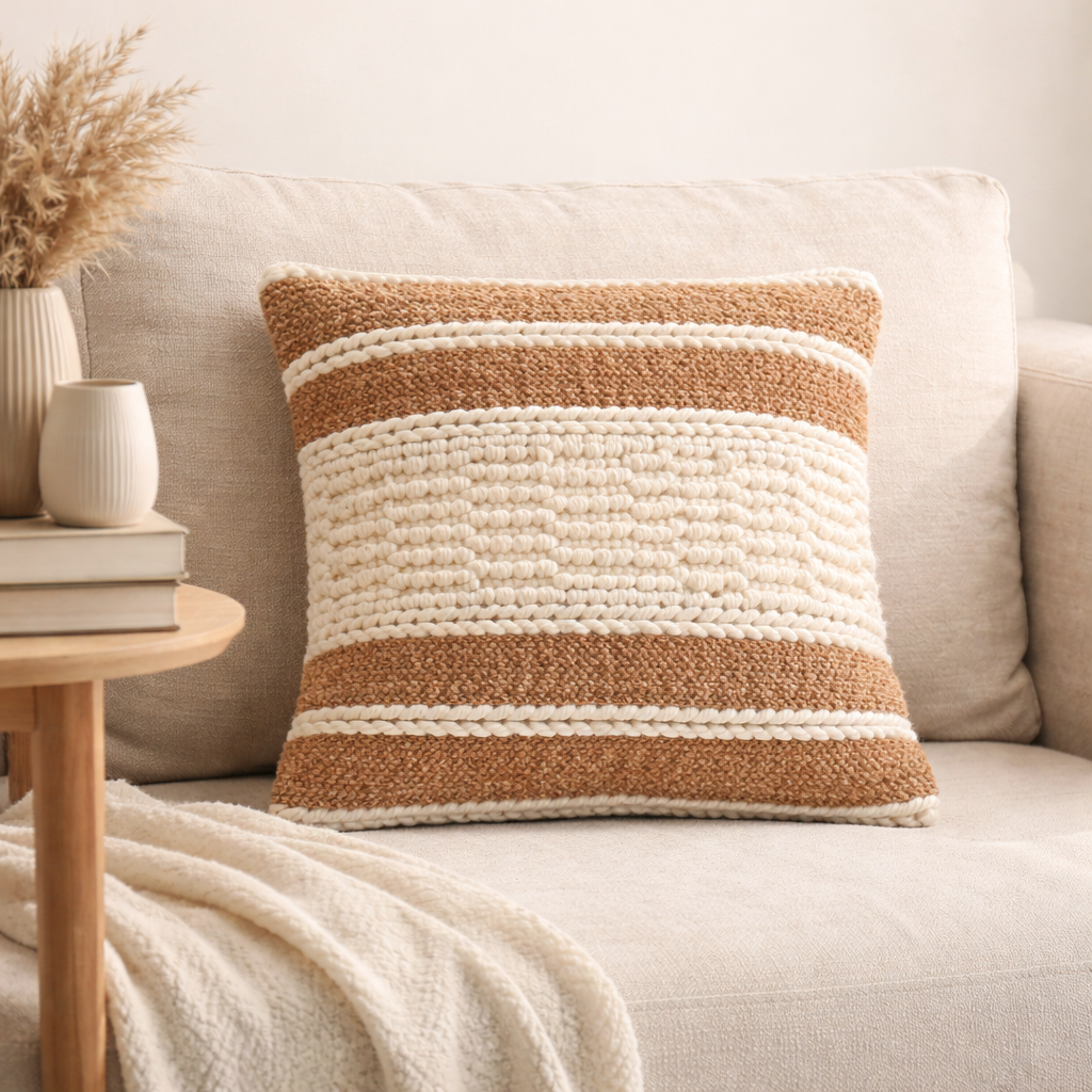 Beige & Ivory Handwoven Decorative Cushion Cover