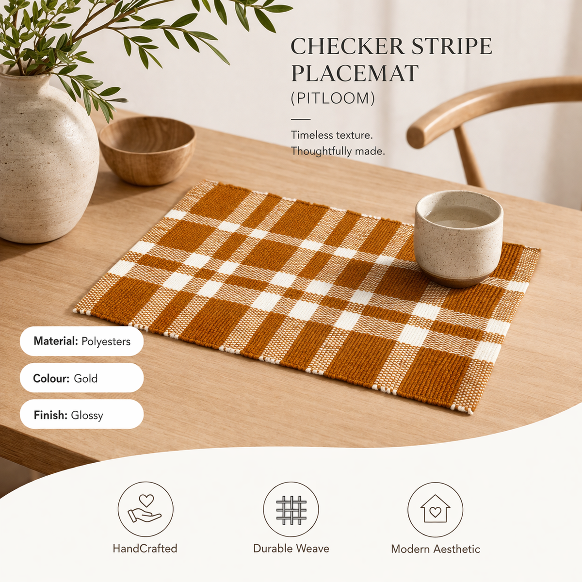 Gold Checker Polyester Placemat for Elegant Dining