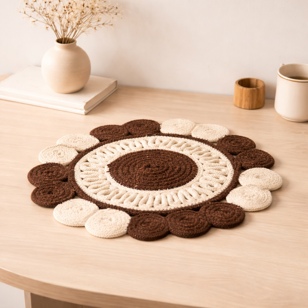 Brown Cotton Braided Round Placemat, Handcrafted