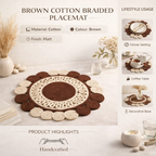 Brown Cotton Braided Round Placemat, Handcrafted