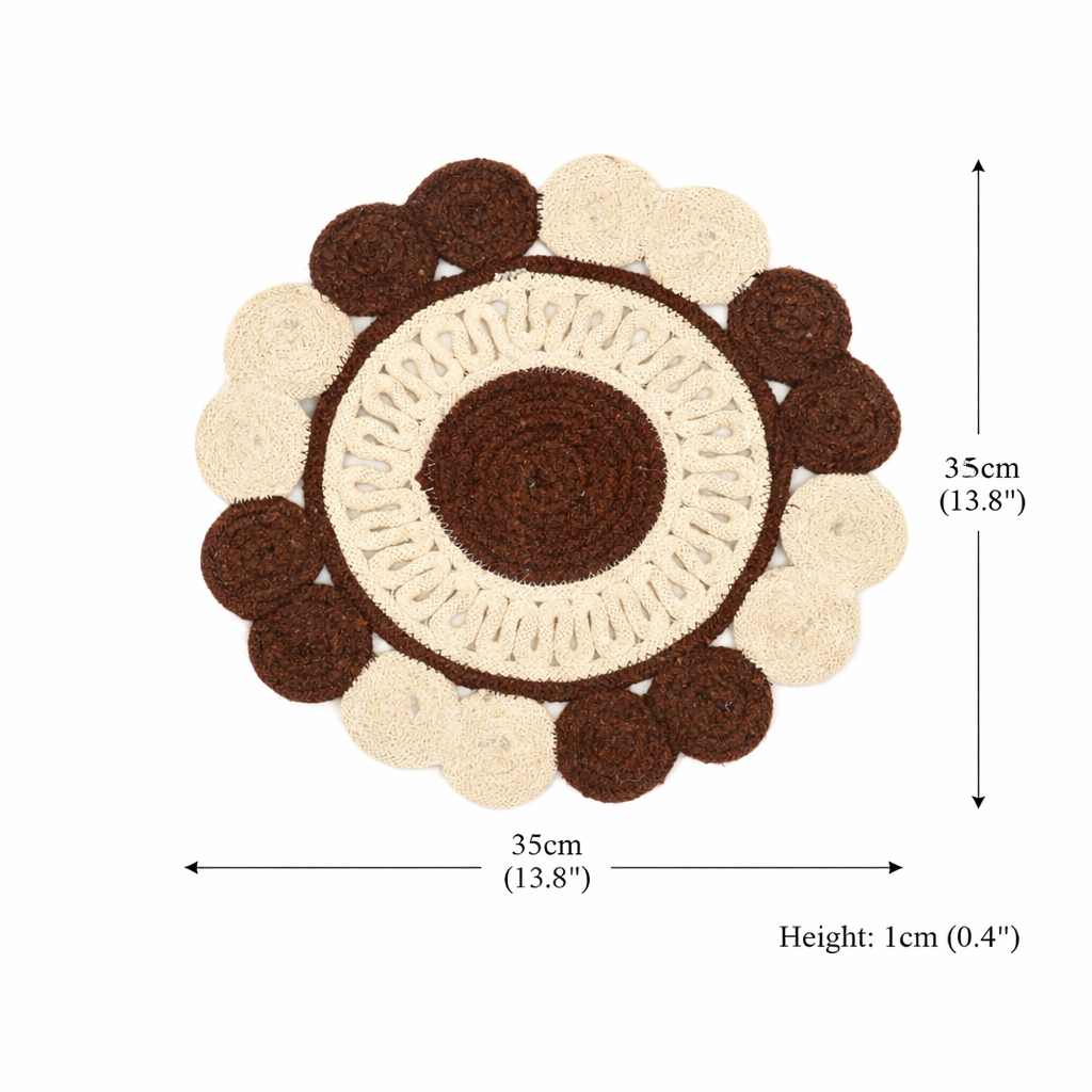 Brown Cotton Braided Round Placemat, Handcrafted