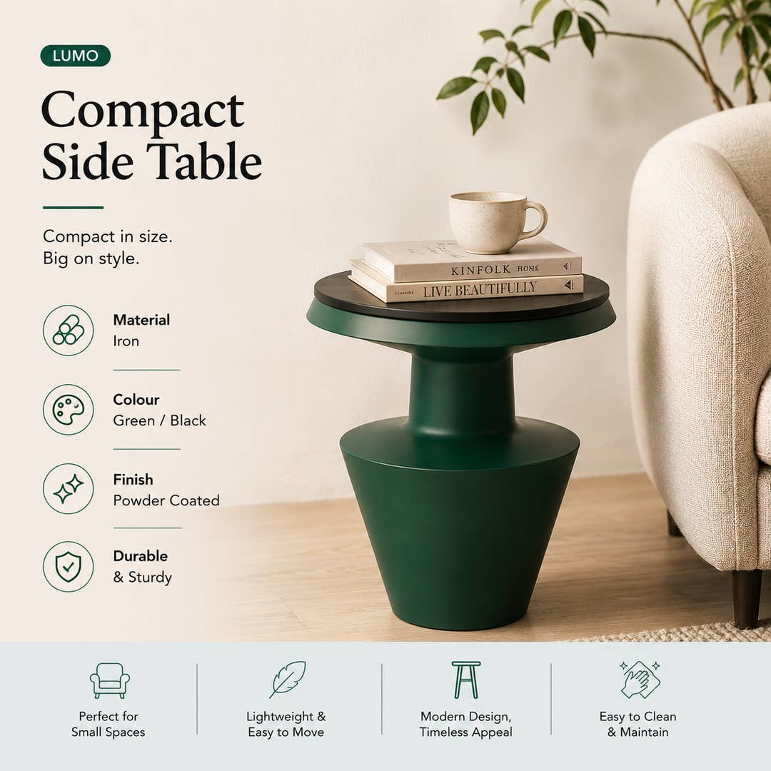 Compact Green Metal Side Table Modern Accent Décor