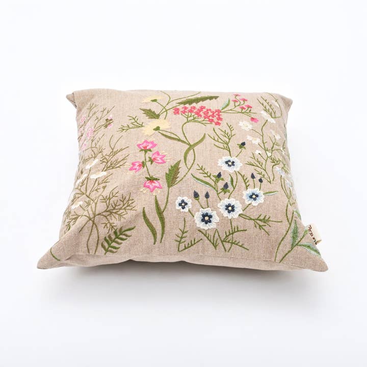 Embroidered Cotton Cushion- Branch Floral Design- 45x45 cm