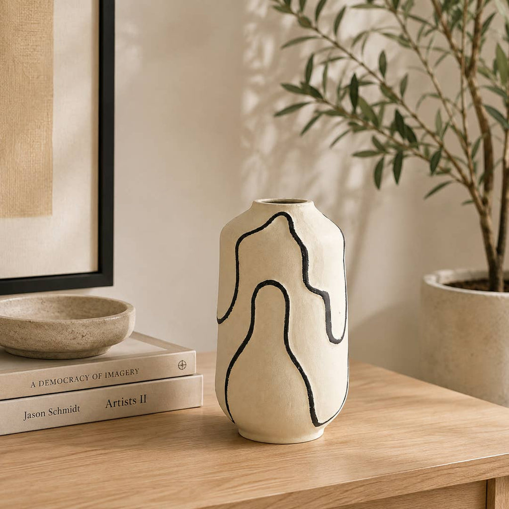Modern Aluminium Decorative Vase | Cream Abstract Design