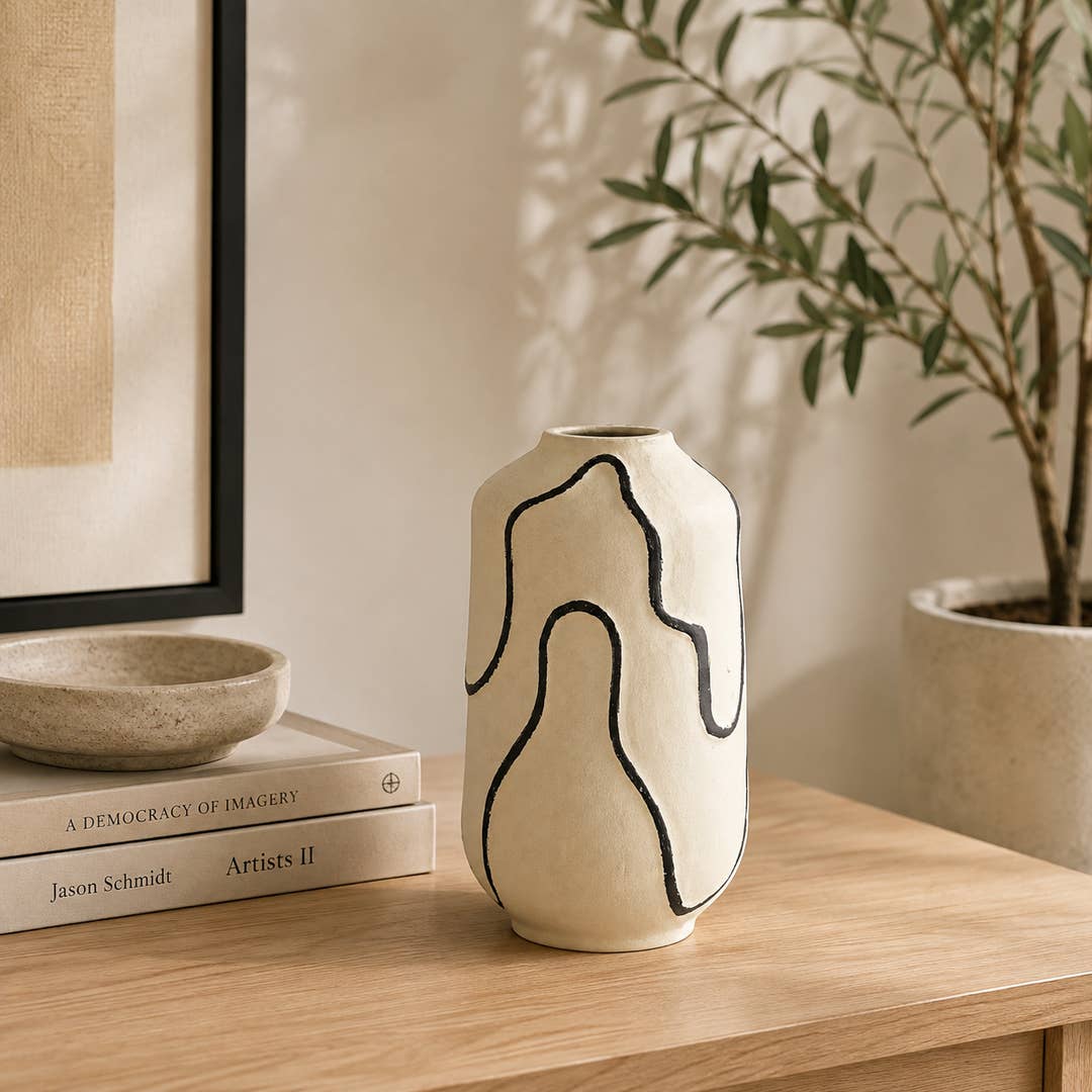 Modern Aluminium Decorative Vase | Cream Abstract Design